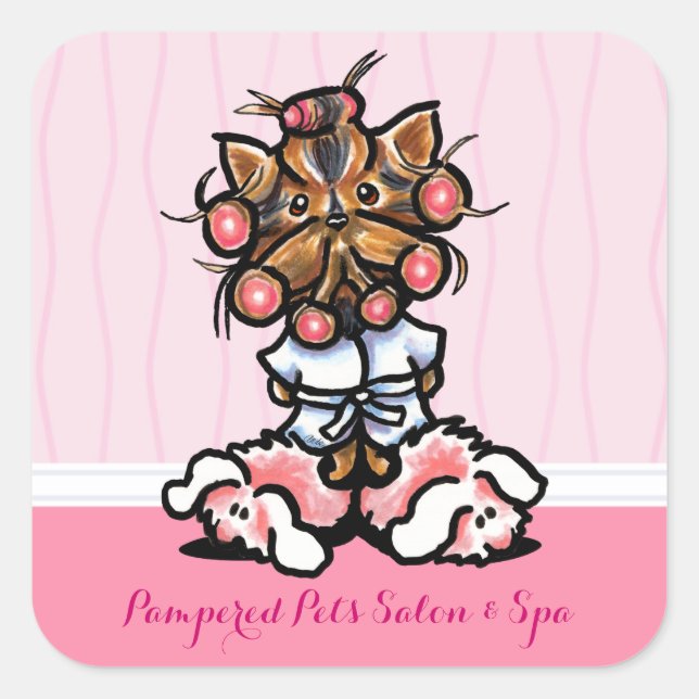 Dog Groomer Grooming Spa Yorkie Pink Marketing Square Sticker (Front)