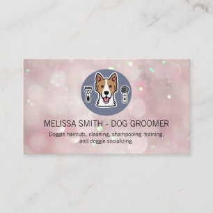 Dog Groomer Logo Bokeh Sparkle Background Business Card