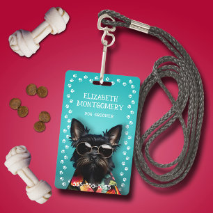 Dog Groomer Paw Print Border Badge