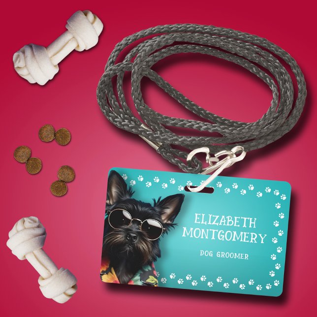 Dog Groomer Paw Print Border  Badge (Dog Groomer Paw Print Border Identification Badge)