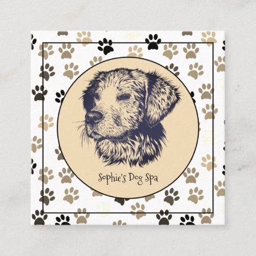 Dog Groomer Paw Print Pattern On White Square Business Card