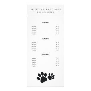 Dog Groomer Paw Print Services Price List Rack Card