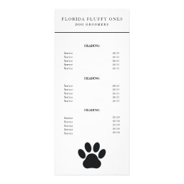 Dog Groomer Paw Print Services Price List Rack Card