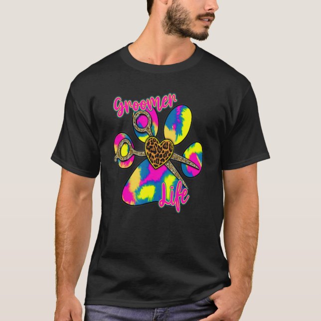 Dog Groomer Paw Shears Pet Grooming Woman Love Job T-Shirt (Front)