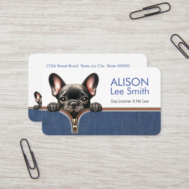Dog Groomer & Pet Care Business Card (Front/Back In Situ)