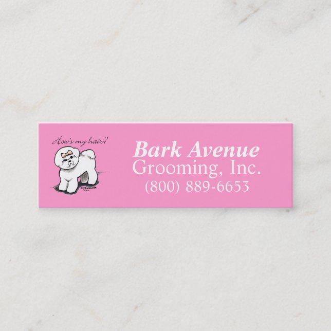Dog Groomer Pet Grooming Bichon Frise Girly Mini Business Card (Front)