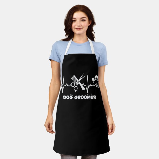 Dog Groomer Pet Grooming Heartbeat Pet Lover Apron (Worn)