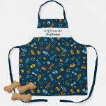 Dog Groomer Pet Salon Tools Custom Name Apron<br><div class="desc">A fun apron featuring a pet salon and grooming tools set against a dark background - add two lines of custom text.  Perfect for anyone who loves dogs,  animals or perhaps has a dog salon or pet walking or grooming service.</div>