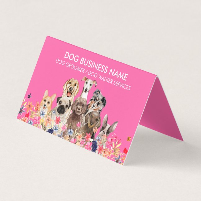 Dog Groomer Pet Sitter Neon Pink Business Card