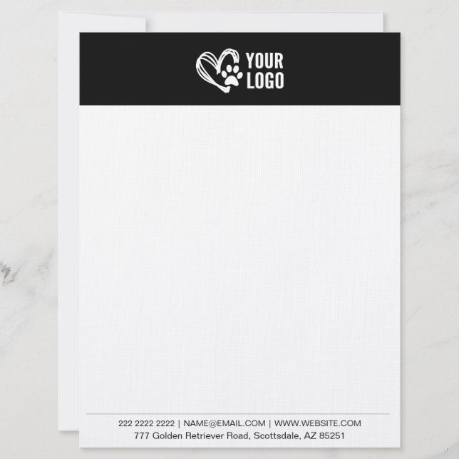 Dog Groomer Pet Walking Minimalist Black & White Letterhead (Front)