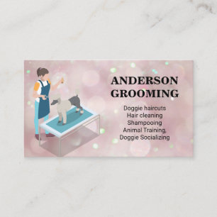 Dog Groomer Pink Bokeh Business Card