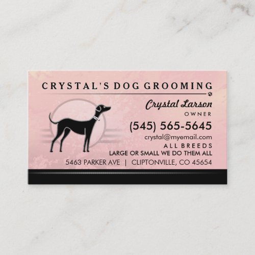 Dog Groomer Pink Swirl  Black Business Card