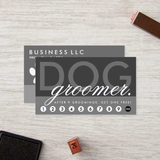 Customizable dog groomer rewards program business card templates