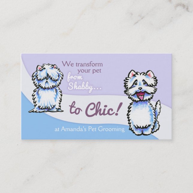 Dog Groomer Shabby Chic Westie Business Card (Front)