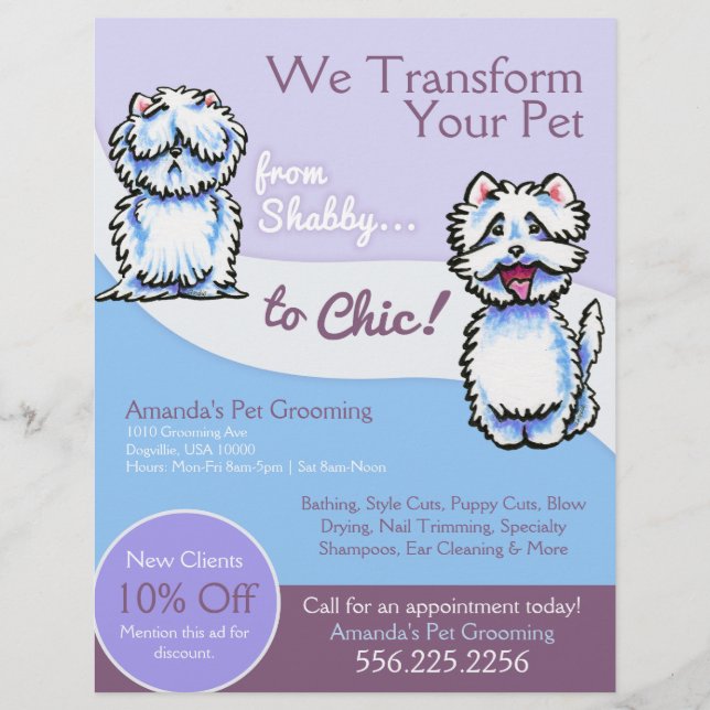 Dog Groomer Shabby Chic Westie Coupon Ad Flyer (Front)