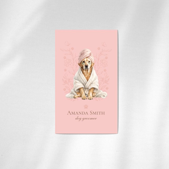 Dog Groomer Spa Cute Paw Labrador Business Card (Front)