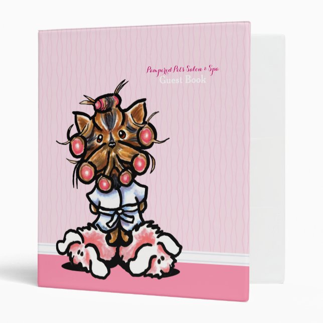 Dog Groomer Spa Guest Book Yorkie Pink 3 Ring Binder (Front/Inside)