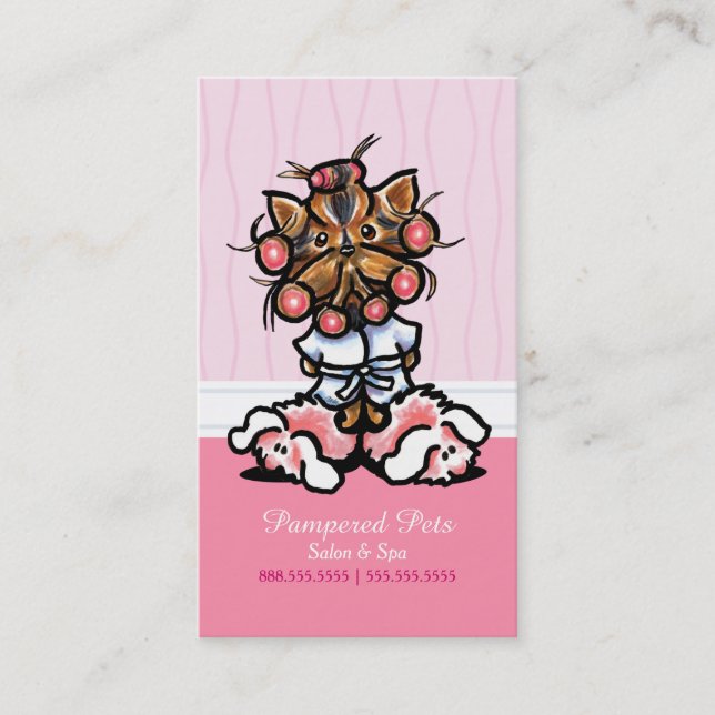 Dog Groomer Spa Yorkie Pink Business Card (Front)
