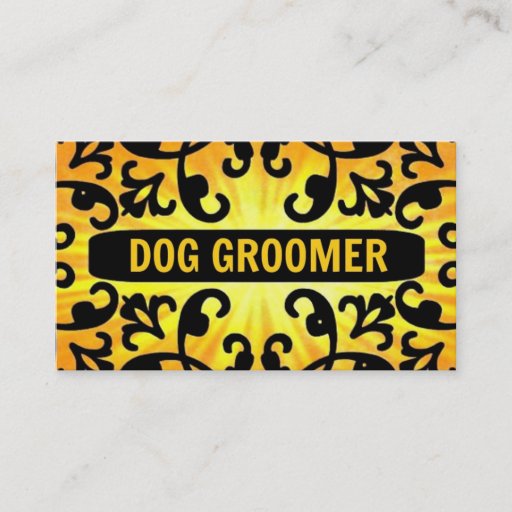 Customizable Dog Groomer Sunshine Damask Business Card