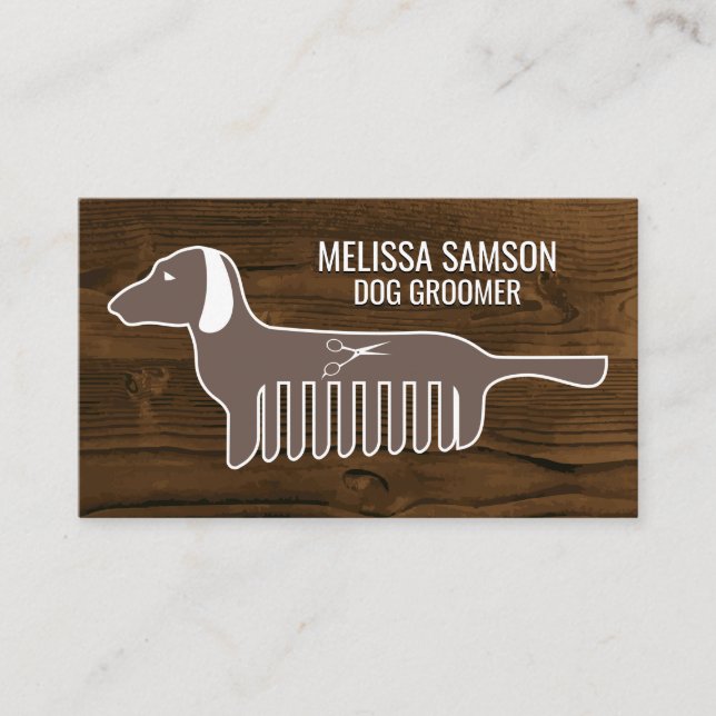 Dog Groomer | Trainer | Animal | Wood Business Card (Front)