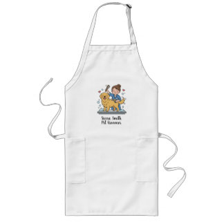 Dog Groomer Uniform Yellow Golden Retriever Design Long Apron