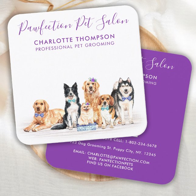 Dog Groomer Walker Pet Sitting Watercolor QR Code  Square Business Card (Creator Uploaded)