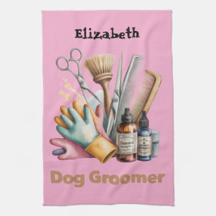 Dog Groomer Watercolor Personalized Kitchen Towel