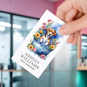 Dog Groomer Watercolor QR Code Business Card