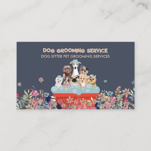 Dog Grooming Bath Bed Floral boho Business Card