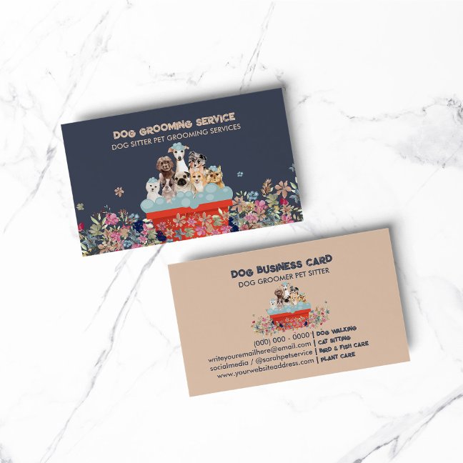 Dog Grooming Bath Bed Floral boho Business Card