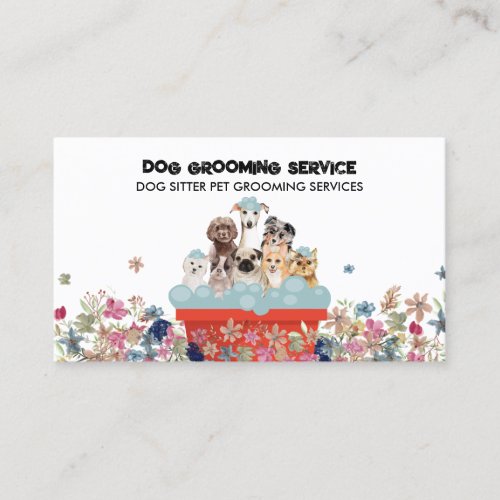 Dog Grooming Bath Bed Floral boho rustic Business Card