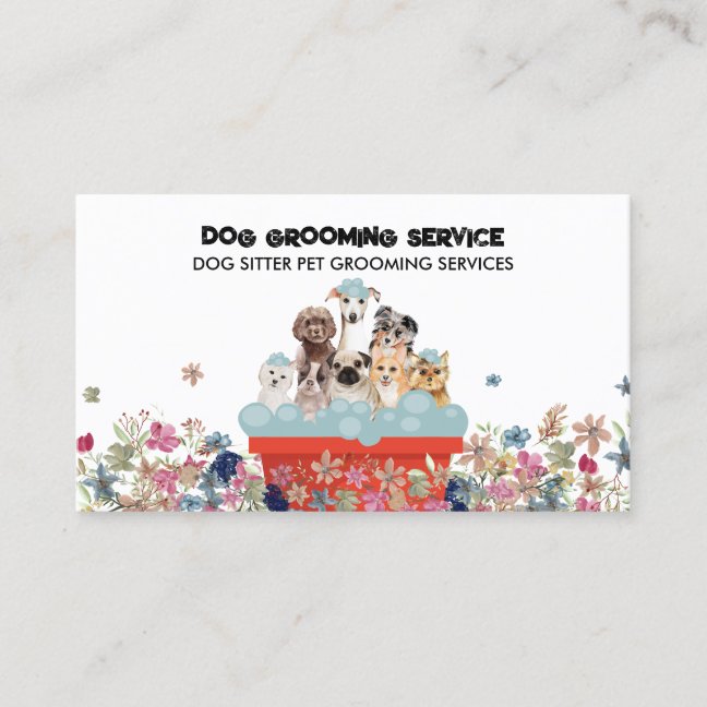 Dog Grooming Bath Bed Floral boho rustic Business Card