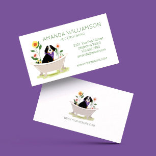 Dog Grooming Bernese Mountain Dog In Bathtub Business Card