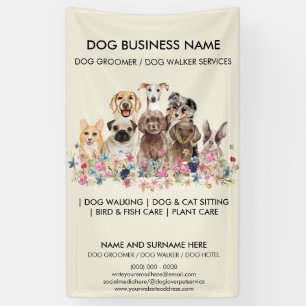 Dog grooming boutique pet sitter beige business banner