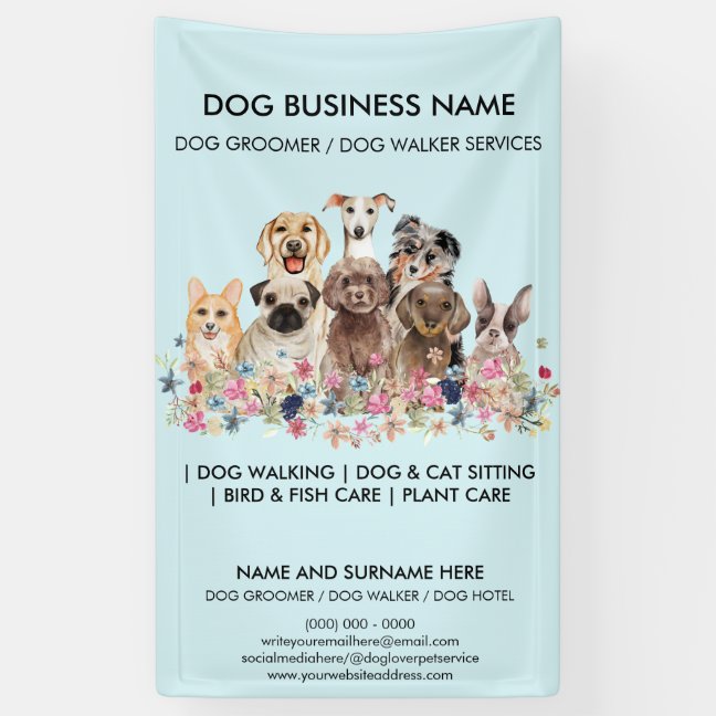 Dog grooming boutique pet sitter blue business banner