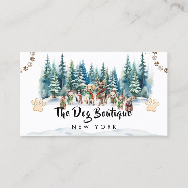 Dog grooming boutique pet sitter cute puppy script business card (Front)