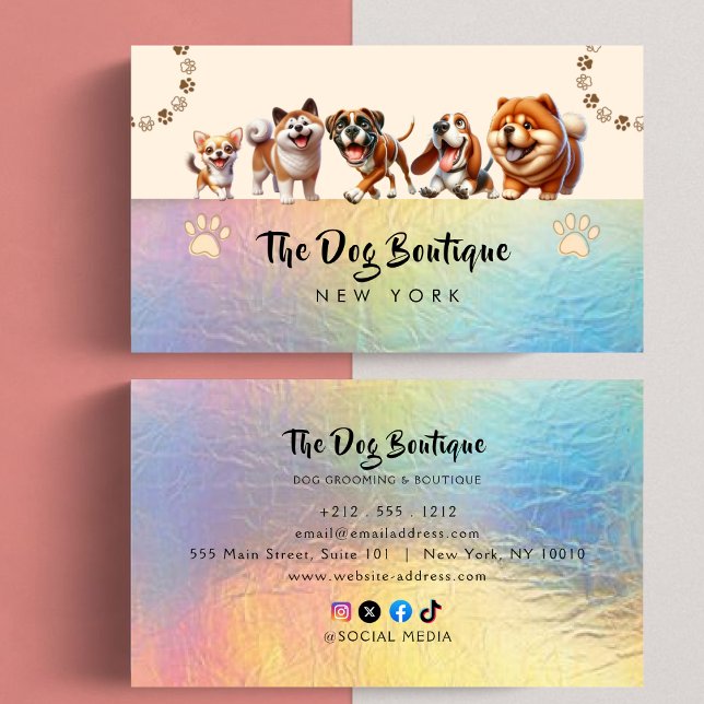 Dog grooming boutique pet sitter cute puppy script business card (Creator Uploaded)