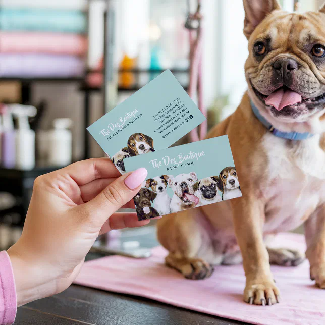 Dog grooming boutique pet sitter cute puppy script business card