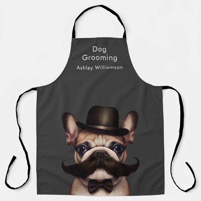 Dog Grooming Business Funny French Bulldog Apron (Front)