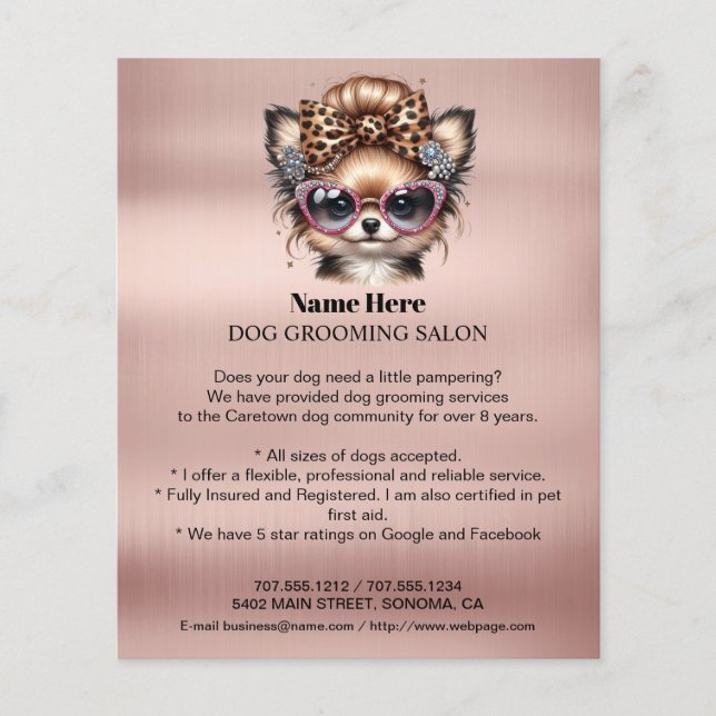 Dog grooming business personalized flyer (Front)