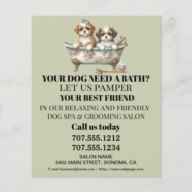 Dog grooming business personalized flyer (Front)