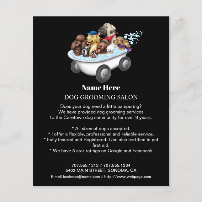 Dog grooming business personalized flyer (Front)
