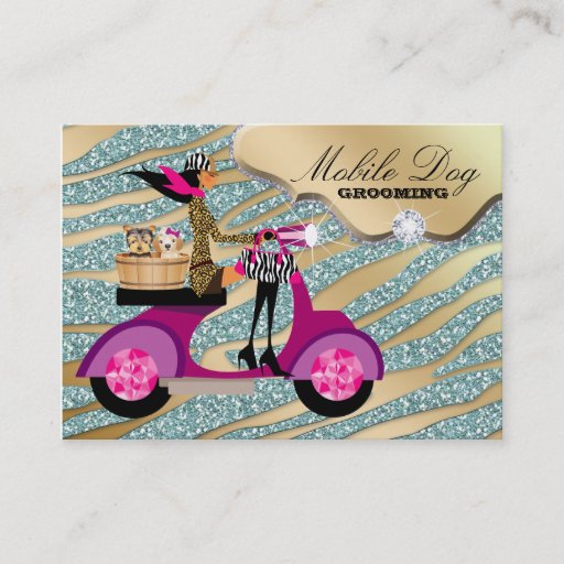 Customizable Dog Grooming Cool Sparkle Zebra Pet Veterinarian Business Card Templates