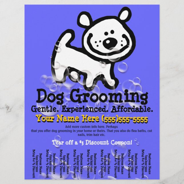 Dog Grooming. Customizable Promotional Tear sheet (Front)