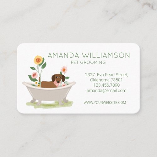 Dog Grooming  Dachshund Dog In Bathtub Business Card