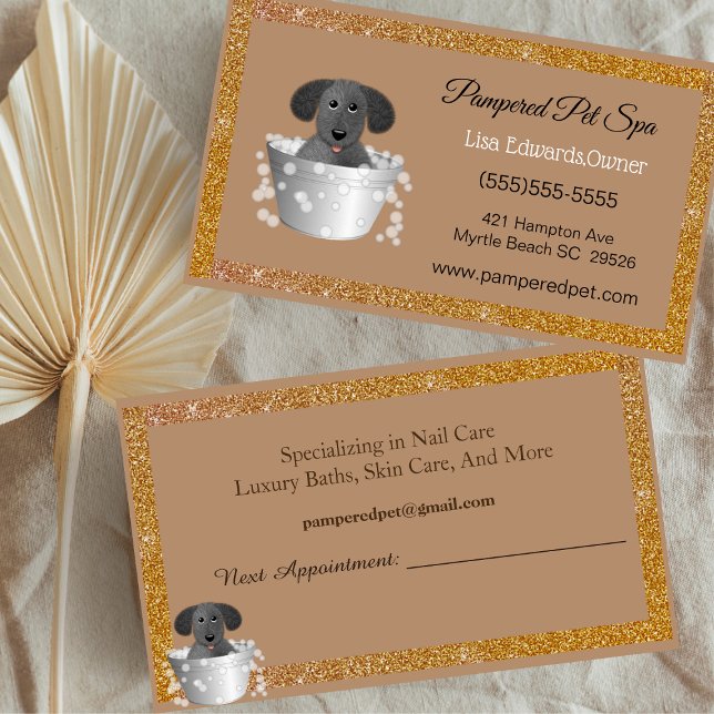 Dog Grooming Dog Spa Glitter Business Appointment Card (Creator Uploaded)