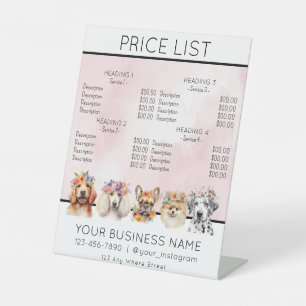 Dog grooming flower watercolor service price list pedestal sign