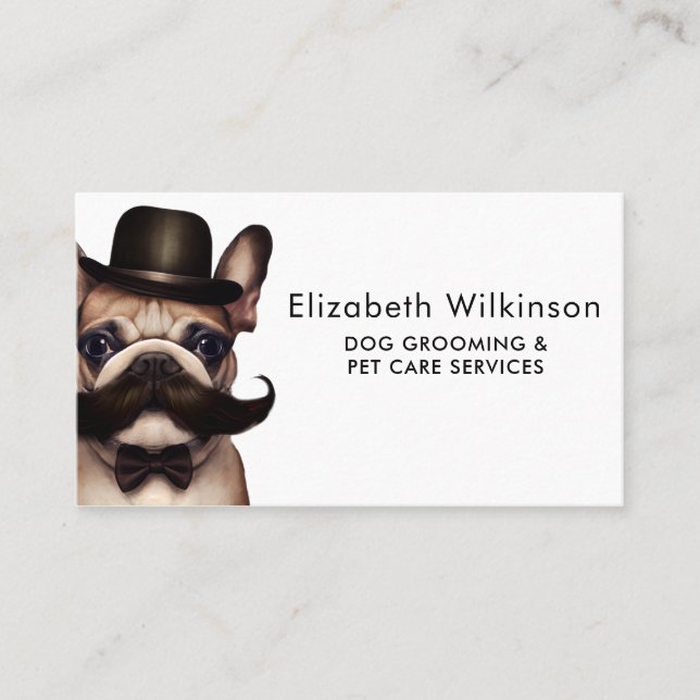 Dog Grooming Funny Puppy Pet French Bulldog Business Card (Front)
