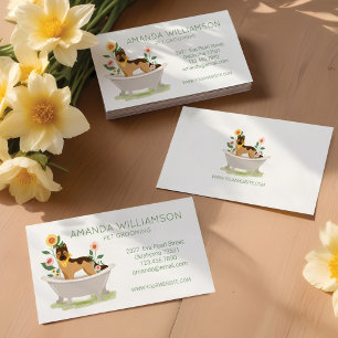 Dog Grooming German Shepard Dog In Bathtub Business Card