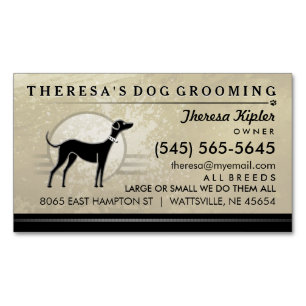 Dog Grooming Gold Swirl Black Magnet Business Card